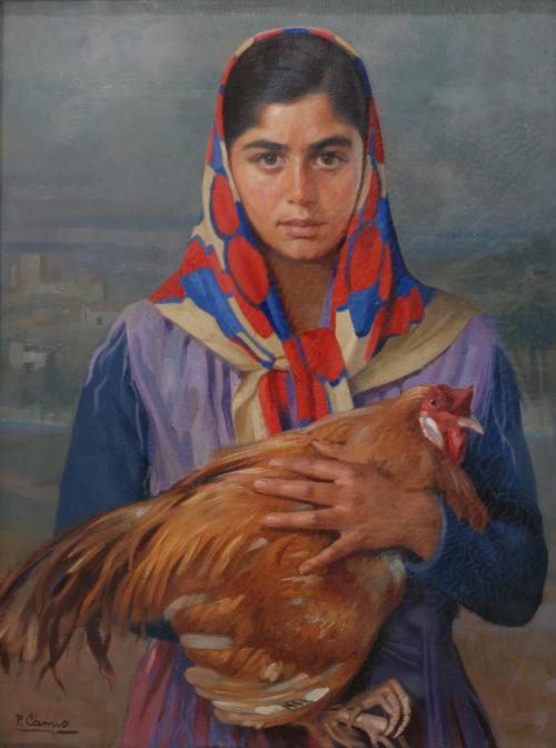 PEDRO GARCÍA CAMIO (1897-1963). "JOVEN CON GALLINA".