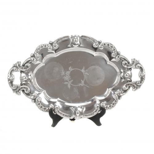 SILVER TRAY WITH HANDLES, BARCELONA, FIRST FOURTH OF THE 20