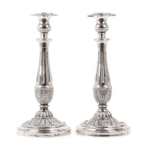 PAIR OF SILVER CANDLESTICKS, BARCELONA. FIRST HALF C19th