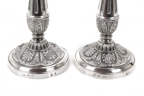 PAIR OF SILVER CANDLESTICKS, BARCELONA. FIRST HALF C19th 