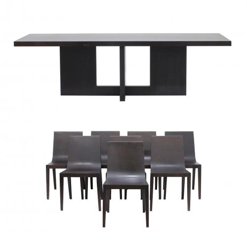 ROBERTO LAZZERONI (PISA, 1950) y MARCO FERRERI (IMPERIA, ITALIA, 1958) "Tokio", mesa de comedor, principios siglo XX y "Foglia", juego de ocho sillas.