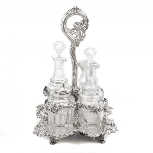 OIL AND VINEGAR CRUET, SILVER AND CRYSTAL, 20TH CENTURY. 