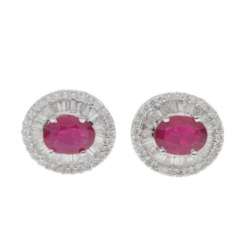 PENDIENTES ROSETÓN DE DIAMANTES Y RUBIES.