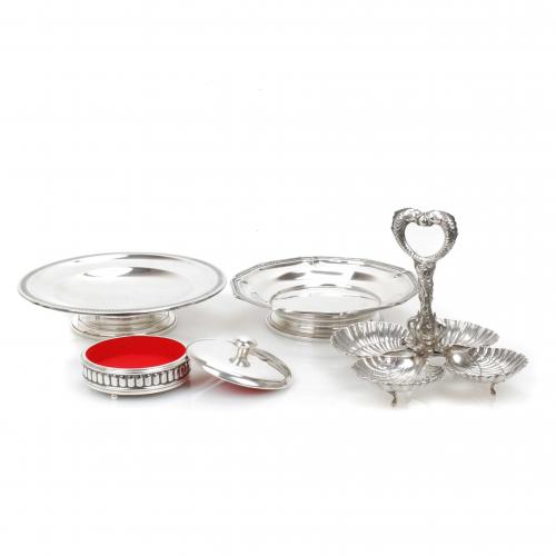 APPETIZER SERVING PLATTER, TWO CENTERPIECES AND JEWELRY BOX