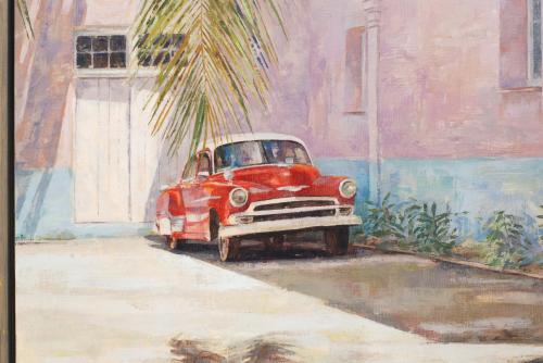 RAMÓN PLANES (1953-2017)., "Coche rojo en el patio de palme