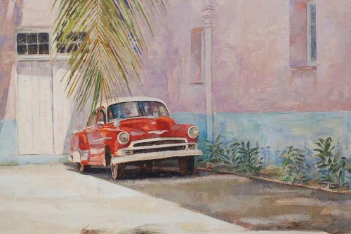 RAMÓN PLANES (1953-2017)., "Coche rojo en el patio de palme