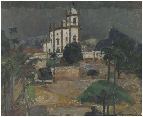 JOSEP MARIA MALLOL SUAZO (1910-1986), "Paisaje con iglesía".