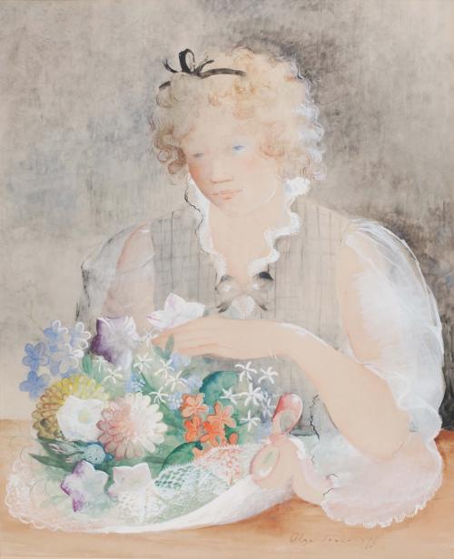 OLGA SACHAROFF (1889-1967)., "Joven con flores".