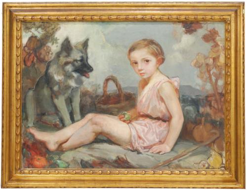 JUAN BAUTISTA PORCAR RIPOLLÉS (1888-1974)., "Niña con perro