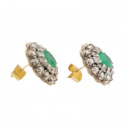 ANTIQUE HALO EARRINGS WITH EMERALD.  