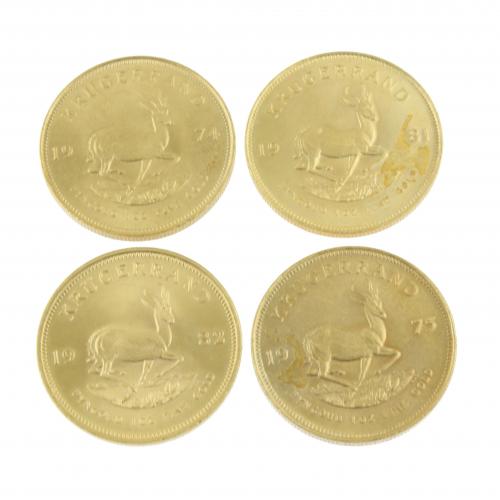 CUATRO MONEDAS EN ORO SUDAFRICANAS.