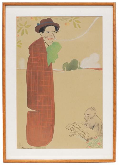LLUÍS BAGARIA I BOU (1882-1940) "El hombre desciende del mono". Autocaricatura.