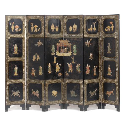 CHINESE COROMANDEL STYLE, SIX PANEL SCREEN , EARLY C20th