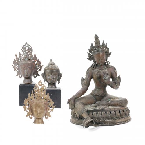 THREE ORIENTAL HEADS OF BUDDHAS, MID 20TH CENTURY