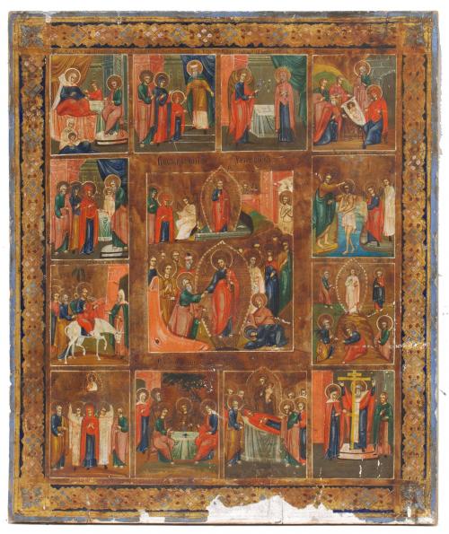 ESCUELA RUSA, SIGLO XIX. ICONO  "Escenas de la vida de la Virgen".