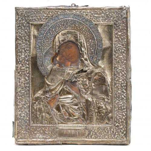 RUSSIAN SCHOOL, C19th ICON. "VIRGIN OF VLADIMIR".