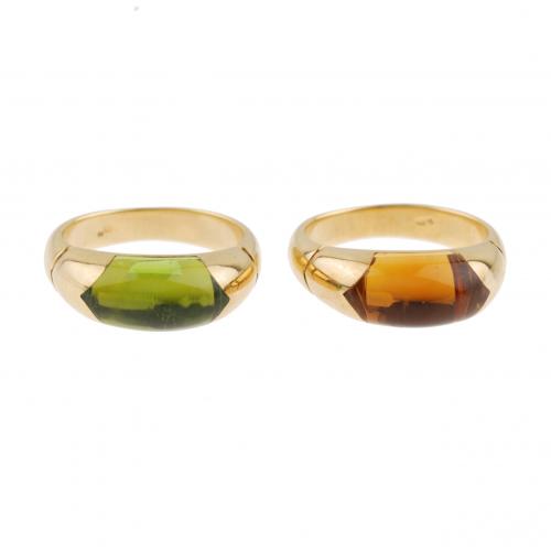 Gold, peridot and citrine. Hallmarked.Ring size 17,5 mm.18,3 gr. total