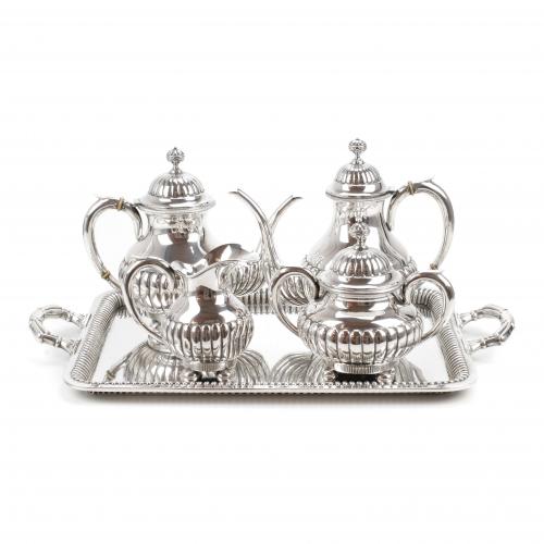 SPANISH SILVER COFFEE AND TEA SET, MID-TWENTIETH CENTURY