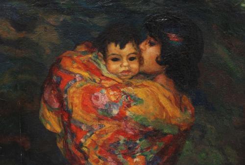 JOAN CARDONA i LLADÓS (1877-1957). "GITANA CON NIÑO EN BRAZ