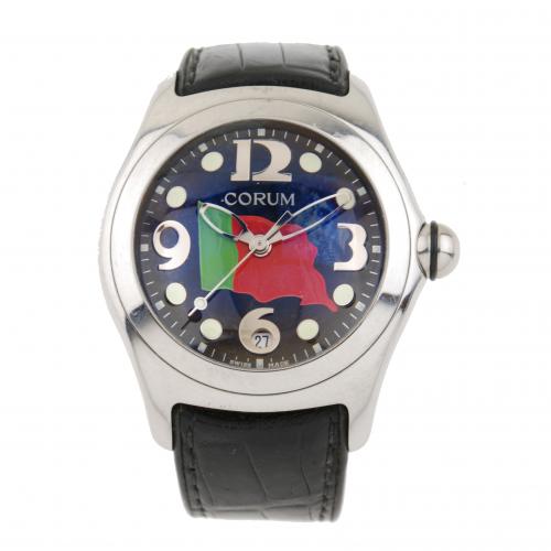 Steel case and leather strap. Self winding mechanism. Includes original box.