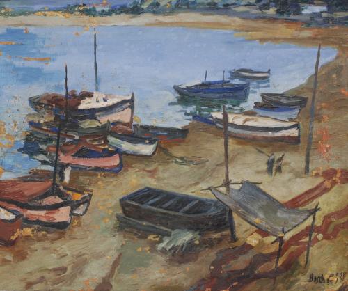 EMILI BOSCH ROGER (1894-1980). "BOATS ON THE BEACH".