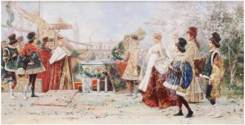 SALVADOR SÁNCHEZ BARBUDO (1857-1917) "CATALINA CORNARO'S ENGAGEMENT", ROME, 1896.