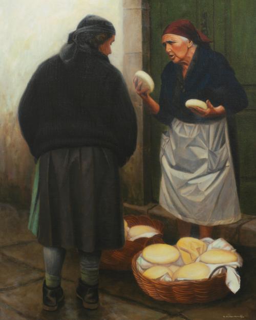 CARLOS COBIAN GIL-DELGADO (1952). "OLD WOMEN SELLING BREAD", 1987.