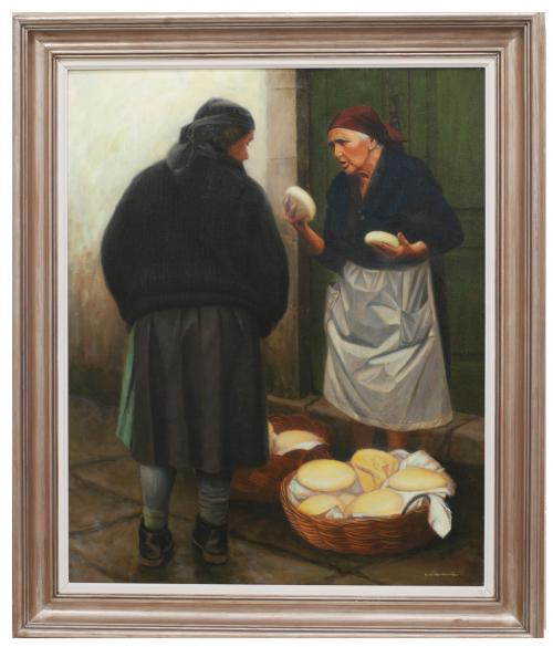 CARLOS COBIAN GIL-DELGADO (1952). "OLD WOMEN SELLING BREAD"
