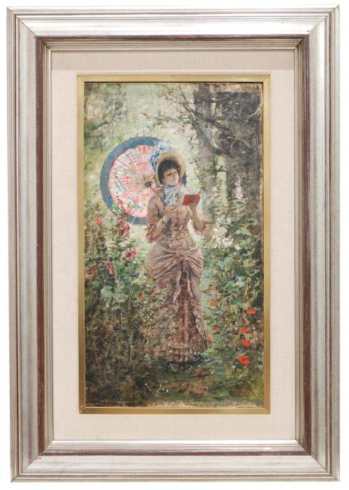 VICENTE MARCH Y MARCO (1859-1927). "YOUNG WOMAN WITH UMBREL