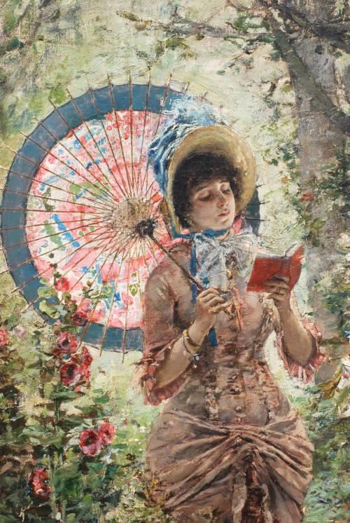 VICENTE MARCH Y MARCO (1859-1927). "YOUNG WOMAN WITH UMBREL
