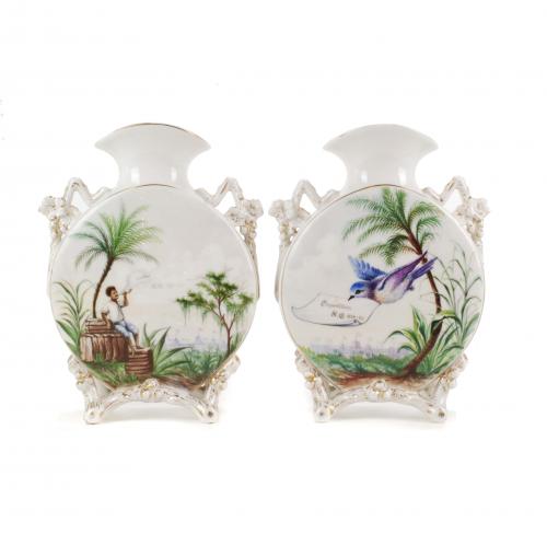PAIR OF COMMEMORATIVE VASES FROM THE NEW ORLEANS INDUSTRY AND COTTON EXHIBITION, 1884