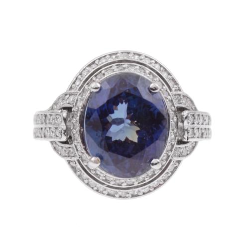 RING WITH DIAMONDS AND TANZANITE.