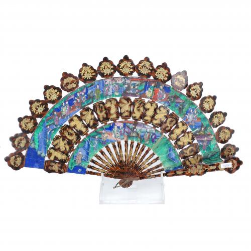 19TH CENTURY CHINESE SCHOOL PEQUEÑO ABANICO DE LAS MIL CARA