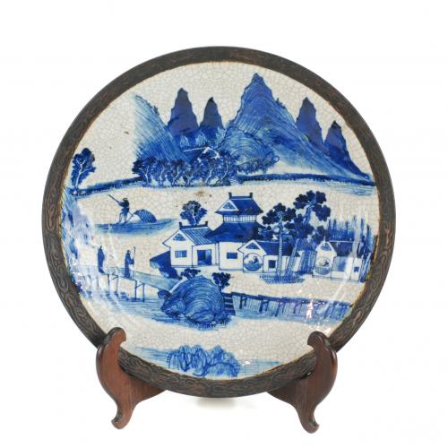 CHINESE SCHOOL C19th PLATE WITH RURAL SCENE