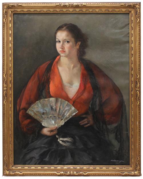 ERNEST SANTASUSAGNA (1900-1964). "DAMA CON ABANICO".