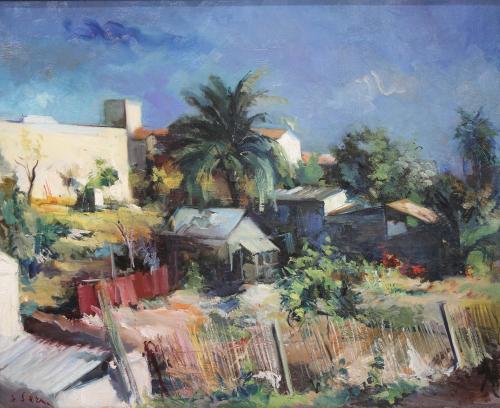 JOAN SERRA MELGOSA (1899-1970). "PATIO WITH PALM TREE".