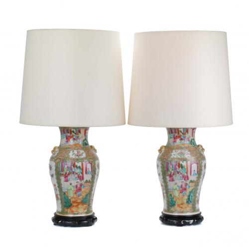 PAIR OF CHINESE VASES CONVERTED TO LAMPS, C20th