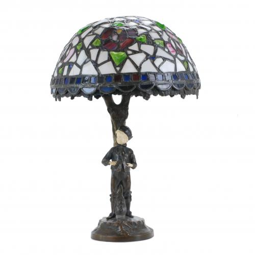 TABLE LAMP WITH BRONZE FIGURE, 20TH CENTURY.