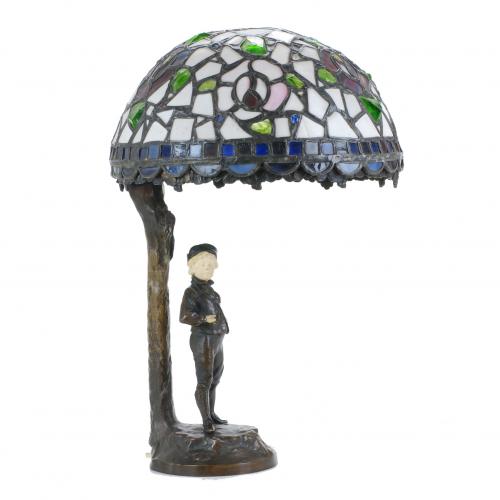 TABLE LAMP WITH BRONZE FIGURE, 20TH CENTURY.