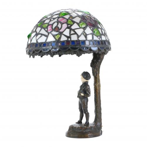 TABLE LAMP WITH BRONZE FIGURE, 20TH CENTURY.