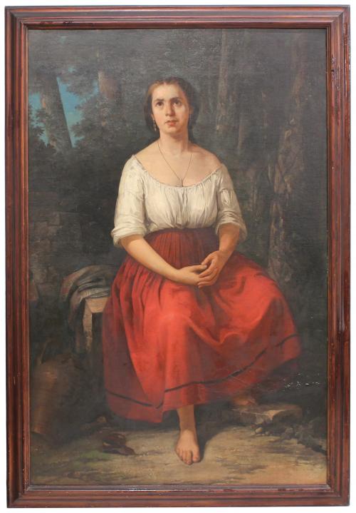 NICOLÁS RUIZ DE VALDIVIA (1837-1880). "YOUNG WOMAN IN A RED SKIRT", 1866.