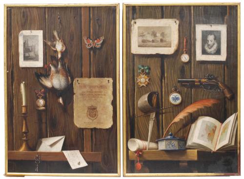 18TH CENTURY SPANISH SCHOOL COUPLE OF TROMPE L'OEIL.