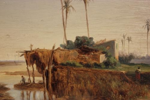 CARLOS DE HAES (1826-1898). "PALM TREES OF ELCHE", "RIVER M
