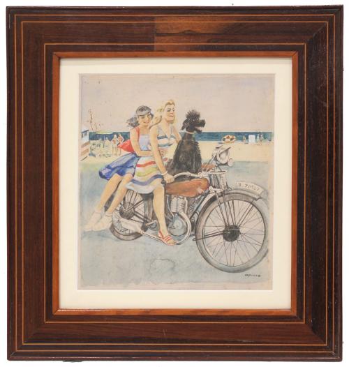 RICARD OPISSO (1880-1966). "PASEO EN MOTO POR LA PLAYA".