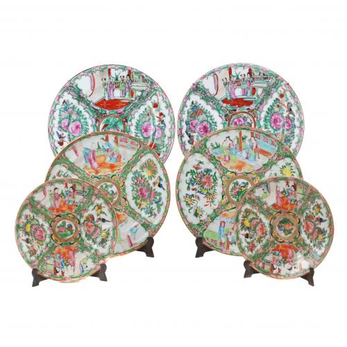 19TH CENTURY CHINESE SCHOOL SEIS PLATOS.