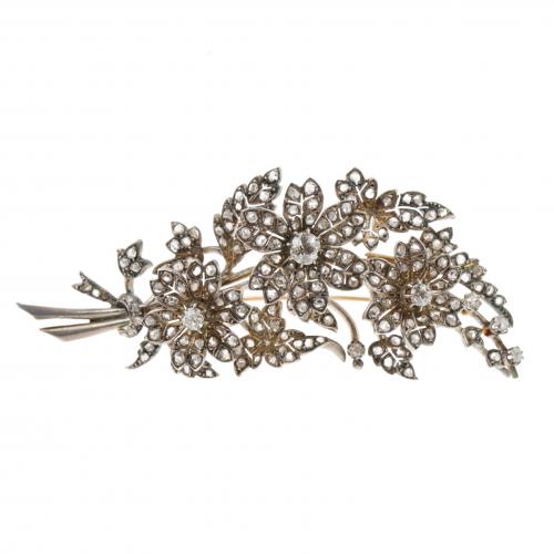 EN TREMBLANT FLORAL BROOCH, END C19th