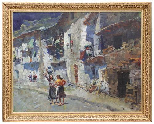 JOSEP SERRASANTA (1916-1998). "FIGURES IN A VILLAGE".