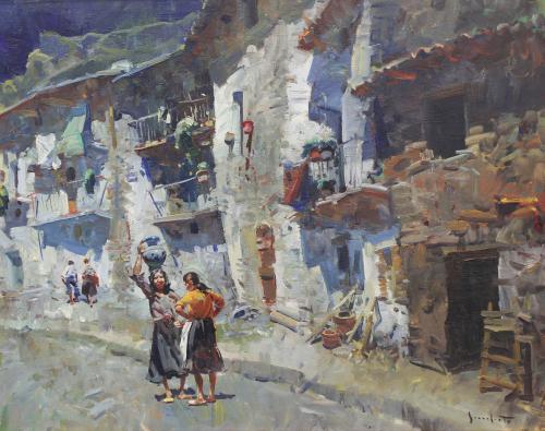 JOSEP SERRASANTA (1916-1998). "FIGURES IN A VILLAGE".