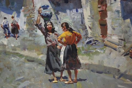 JOSEP SERRASANTA (1916-1998). "FIGURES IN A VILLAGE".