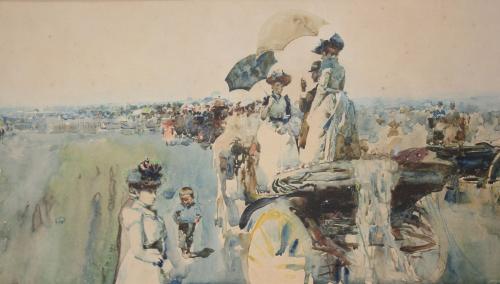 JOSÉ NAVARRO LLORENS (1867-1923). "AT THE HORSE RACES".
